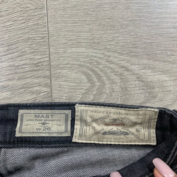 All Saints Mast Low Rise Skinny Vintage Grey Distressed Jeans - Picture 9 of 14